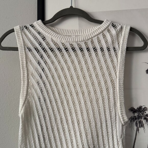 Mango | NWOT Openwork Knit Cotton Linen Sleeveless Top in Ecru White Size Large - Picture 8 of 11